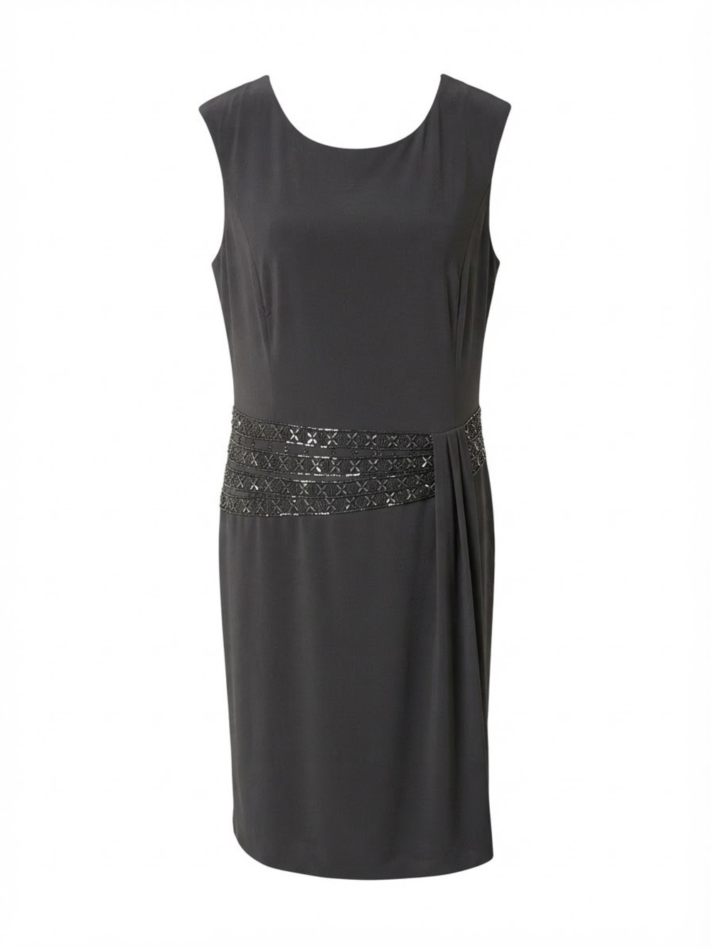 R&M Richards Black Beaded Waist Midi Dress